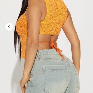Orange Textured Crop Top